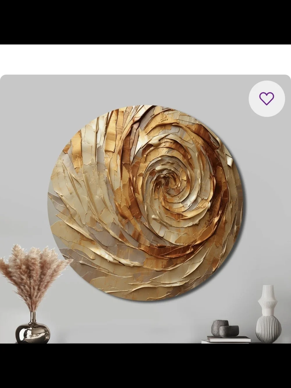 Gold Spiral Textured Round Wall Art - Brand DesignArt